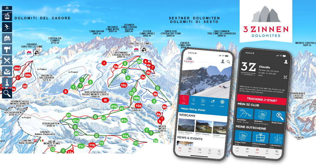 3 Zinnen Dolomites App und Interaktive Skimap